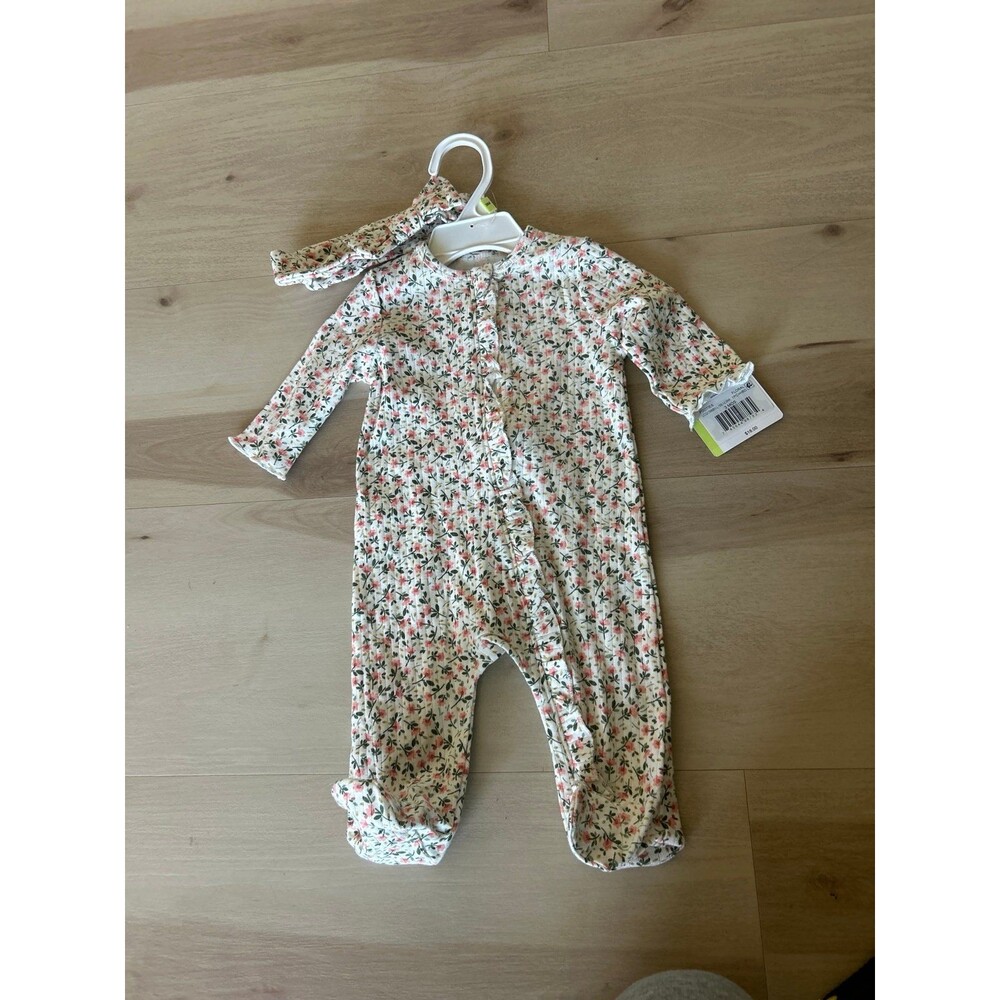 Little Me 3M Baby girl floral footie pajamas with headband